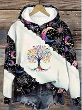 baratos Arte &amp; Design Tops-Moletom feminino com capuz e estampa 3D, gráfico, geométrico, bolinhas, casual, manga comprida, com capuz, regular, para festa, roupa de noite, uso diário, branco, primavera, outono, inverno
