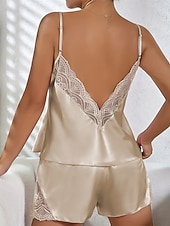 Χαμηλού Κόστους Πιτζάμες και νυχτικά-Γυναικεία Πυτζάμες Μοντέρνα Καθημερινό Ανατομικό Μονόχρωμες Σατέν Μεταξωτές Πιτζάμες Πιτζάμες Δαντέλα Κουρελού Σπίτι Κρεβάτι Αμάνικο Λουριά Ροζ Ανοικτό Μαύρο Λευκό Σαμπανιζέ Ρουμπίνι Καλοκαίρι