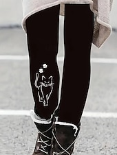 billige -Dame Bukser Leggings Koselige leggings Gatemote Fritid Full lengde Høy Midje Katt Elastisk midje Trykt mønster Pusteevne Bekvem Elastisk Feriereise Gate Dagligdagstøy Svart Sommer Vår Høst Normal
