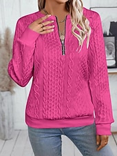 economico Felpe e Sweatshirt Texturizzati-Per donna Felpa con texture Felpe Felpe con cerniera Semplice Streetwear Casual Comodo Manica Lunga Collo Alto Top Regolari Streetwear Ferie Uscire Zip a un quarto Bianco Rosa Vino Rosa scuro Blu