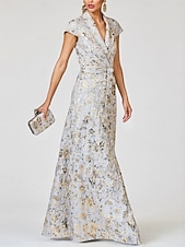 abordables Longueur du plancher-Ligne A Robes de Cocktail Élégant Robe de soirée Formel Mariage Longueur au sol Manche Courte Revers Poche Nylon avec Noeud(s) Fente Poche 2025