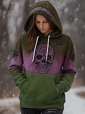 economico Felpa e Hoodie di Halloween-Per donna Felpa con cappuccio Grafico Teschio Casual Manica Lunga Con Cappuccio Top Regolari Abbigliamento da sera Streetwear Abbigliamento Quotidiano Blu Viola Marrone Verde Grigio Primavera Autunno