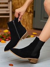 Χαμηλού Κόστους Μπότες Τσέλσι-Γυναικεία μποτάκια chelsea από τεχνητό σουέτ – με φερμουάρ στο πλάι και ελαστικό πάνελ, μπότες chelsea με χαμηλό τακούνι για φθινοπωρινές βόλτες, ψώνια και χαλαρές εξόδους