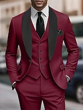 preiswerte Herren Klassische Blazer-Herren Set Anzüge Anzugweste Geschäft Cocktailparty Hochzeitsfeier 3 Stück Mode Lässig Frühling Herbst Polyester Farbblock Tasche Knöpfe Bequem Einreihig Blazer Schwarz Weiß Burgunderrot Königliches