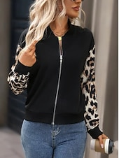 preiswerte Bomberjacke-Damen Freizeitjacke Warm Schnelltrocknend Reißverschluss Tasche Elegant Mode Täglich Einfach Leopard Urlaub Lässig Täglich Ferien Regulär Baseball-Kragen Normale Passform Langarm Oberbekleidung