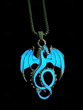 abordables Accessoires d&#039;Halloween-Collier pendentif dragon lumineux pour homme pour Halloween – Bijou gothique lumineux en acier inoxydable pour fêtes, cosplay et vie nocturne
