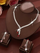 economico Collana da donna-set di collana e orecchini da donna in argento con accenti di pietre preziose rosse - eleganti gioielli da festa