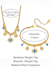 levne Dámský náhrdelník-Dámský náhrdelník a náramek ze zlaté slitiny s tyrkysovými přívěsky slunce a stromeček – boho chic šperky na večírky, svátky i běžné nošení