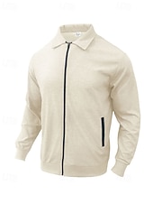 baratos Jaquetas Casuais-Homens jaqueta leve Jaqueta Waffle Jaqueta casual Férias Diário Respirável Bolsos Primavera Outono Tecido Moda Clássico Lapela Padrão Preto Branco Azul Royal cáqui Cinzento Casaco