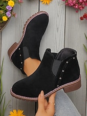 abordables Botas del Chelsea-Botines Chelsea de tacón grueso para mujer: botines de punta redonda con detalle de tachuelas para la moda de otoño, visitas a granjas y paseos al aire libre.