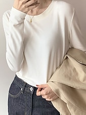 preiswerte Einfarbiges T-Shirt-Damen Bluse Einfarbig Stilvoll Lässig Langarm Rundhalsausschnitt Normale Oberteile Täglich Schwarz Weiß Blau Purpur Fuchsie Herbst Winter