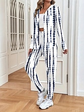 economico Tute da donna-Per donna Felpa con Cappuccio Tuta Set di Pantaloni Manica Lunga Girocollo Con Cappuccio Ombre Floreale Coulisse Stampato Attivo Quotidiano Casuale All'aperto Nero Bianco Autunno Vestibilità regolare