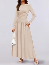 voordelige Witte jurk-Dames Maxi-jurk Trui-jurk A lijn jurk Casual Dagelijks Normale pasvorm Effen Lange mouw Strakke ronde hals Zwart Blozend Roze Rood Bruin Lente Herfst Winter
