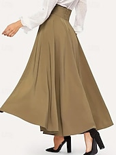 preiswerte Schlichte Röcke-Damen Strumpfhosen Rock A-Linie Mode Lässig Maxi Hohe Taille Röcke Einfach Schleife Urlaub Straße Schwarz Khaki Frühling Polyester