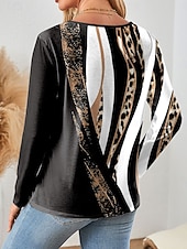 ieftine Tricou cu animale-Pentru femei Tricou Grafic Leopard Geometric Epocă Stilat Clasic Manșon Lung În V Topuri obișnuite Zilnic Eliminat Imprimeu Galben Albastru piscină Mov Trifoi Gri Primăvară Toamnă