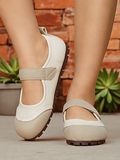 economico Ballerine da donna-ballerine mary jane beige da donna con vestibilità ampia e cinturino a strappo – scarpe casual comode e antiscivolo a piedi nudi, da indossare tutti i giorni, per camminare e viaggiare