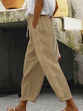 economico Pantaloni a gamba dritta-Per donna Pantaloni in cotone e lino Pantaloni Eleganti Streetwear Casual Lunghezza intera Naturale Semplice Tasca Design con Coulisse Elastica Confortevole Streetwear Ferie Abbigliamento quotidiano