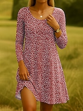ieftine rochie florală-Rochie Mini pentru Femei cu Gât Rotund Mâneci Lungi Rochie Casual Rochie Tip T-Shirt Rochie Tip Tee Rochie A-Line Rochie Casual Ajustare Regulată Grafic Floral Roșu Albastru Verde Khaki Primăvară