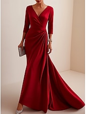 economico Vestiti da sera-Sirena / Tromba Tubino / Colonna Abito da Sera Elegante Vestito Formale Matrimonio Lunghezza al pavimento Manica 3/4 Scollo a V Raso Schiena a V con Volant 2025