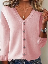 economico Cardigan e capispalla-Per donna Felpa Cardigan Moda Streetwear Quotidiano Tinta unica A Coste Scollo a V Lavorato a maglia Manica Lunga Top Regolari Maglia Ferie Uscire Weekend Nero Bianco Autunno Inverno