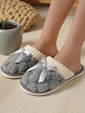 Недорогие Женские тапочки и шлепанцы-Женские розовые плюшевые домашние тапочки – пушистые зимние тапочки с атласным бантом для спальни, гостиной и уютного дома