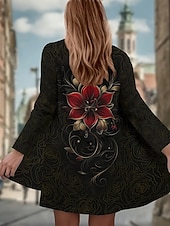 abordables Manteaux 3D-Femmes Manteau d&#039;Hiver Trench Léger Confortable Imprimé Front ouvert ancien Mode Occasionnel Fleuri Vacances Occasionnel Long Sans Col Coupe régulière manche longue Vêtements d&#039;extérieur Rouge Violet