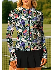 baratos Camisa Feminina-Mulheres Plantas Floral Botânico floral Tops Camisa Esportiva Camisa de tênis Top de tênis Manga Longa Zíper Floral UPF50+ Resistente a UV Elasticidade Alta Pavio Humido Respirável Voleibal Tênis