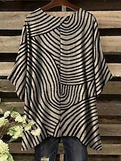 ieftine Bluze în dungi și geometrice-Pentru femei Bluză Asimetric Grafic Geometric Epocă Zilnic Casual Manșon Jumate Mâneci Lejere Stil Nautic Topuri lungi Zilnic Concediu Costum de plajă Albastru piscină Negru Galben Curcubeu Var