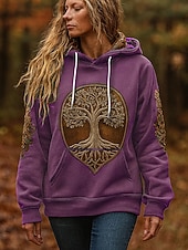 olcso Művészet és dizájn csúcsok-Női Pulóver Hoodie pulóver Grafika Színes Alkalmi Hosszú ujj Kapucni Normál felsők Party estélyi viselet Utca Hétköznapi Arcpír rózsaszín Medence Bíbor Lóhere Khakizöld Tavasz Ősz Tél