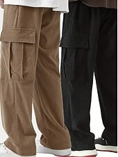 お買い得  スウェットパンツ-マルチパック 2個 男性用 ブラック+ブラウン スウェットパンツ コーデュロイパンツ ズボン ドローストリング 弾性ウエスト 平織り バケーション デイリーウェア ポリエステル 春