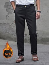 preiswerte Schlank-Herren Anzughose Fleecehose Hose Chinos Stoffhosen Tasche Knöpfe Einfach Komfort Formell Party Arbeit Mode Klassicher Stil Schwarz Mikroelastisch