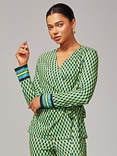 abordables Chemises et blouses-haut cache-cœur extensible géométrique 3D vert