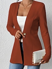 abordables Blazers y Trajes-Mujer chaqueta Cómodo Botones Moda Plano Noche Fin de semana Botonadura Simple Regular Escote en Pico Ajuste regular Manga Larga Ropa de calle Negro Blanco Vino Otoño