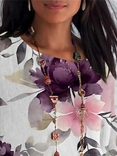 abordables Tops Florales-Mujer Camisa Floral Diario Casual Manga 3/4 Cuello Barco Tops regulares Diario Festivos Estampado Morado Verano Primavera Otoño