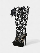 economico Stivali alla moda-stivali da donna con plateau e tacco a spillo alti fino al ginocchio, sexy, con punta aperta, per feste notturne e abbigliamento da discoteca