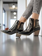 levne Cowboy &amp; Western Boots-Dámské kovbojské kotníkové boty v západním stylu s vyšívanými detaily, módní boty na blokovém podpatku pro běžné nošení ve městě