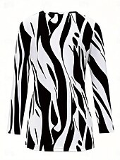 economico T-shirt a righe e geometrico-Per donna Maglietta Stampato Grafico Geometrico Moda Casual Manica Lunga Girocollo Top Regolari Quotidiano Weekend Bianco Estate Primavera Autunno