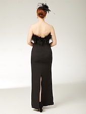 preiswerte Schlauch-Abendkleider-Schlauchkleid Knöchellänge Abiballkleider Abendkleid Ballkleid Festliche Kleidung Elegant Schwarzes Kleid Ärmellos Trägerlos Formell Schwarze Krawatte Spandex Stretchstoff mit Feder Schlitz