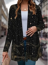 olcso 3D kabátok-Női Ballonkabát Könnyű Kényelmes Nyomtatott Szüret Divat Alkalmi Állat Hétköznapi Szokványos Gallér nélküli Normál Hosszú ujj Felsőruházat Fekete és fehér Fekete Tavasz Ősz