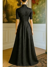 economico Abiti da Sera a Linea A-abito da sera elegante in broccato jacquard con cravatta nera, abito formale da sposa, lunghezza al pavimento, manica a 3/4, scollo a V, tasca in nylon con fiocco/i, spalline 2025