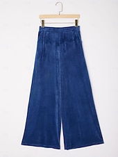 abordables Pantalones-Pantalones anchos de mujer, informales, de pana muy elástica, con textura acanalada, cintura elástica y elastano azul.