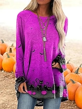 levne Halloweenské topy-Halloween dámské tričko s dlouhým rukávem grafický Halloween vintage stylové casual dlouhý rukáv kulatý výstřih dlouhé topy denní tisk černá bílá žlutá oranžová jaro podzim předpodzim