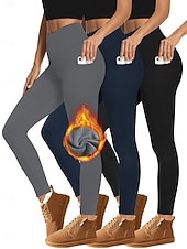 tanie Gładkie legginsy-Damskie legginsy podszyte polarem Rajstopy Getry Podstawowy Codzienny Wygoda Pełna długość Wysoka talia Jednokolorowe Wysokie cięcie Komfort Szybkie wysychanie Oddychający Wysoka elastyczność w