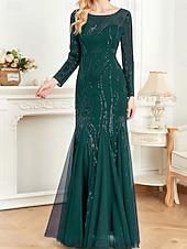 cheap Semi-formal / Cocktail-Dress Mother of the Bride Dress Elegant Party Crew Neck Floor Length Cotton Blend Long Sleeve with Sequin