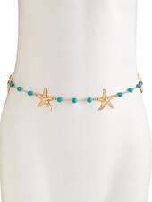 economico Cintura da donna-Cintura da donna con catena in vita e perline turchesi a forma di stella marina - gioielli da spiaggia in lega bohémien per outfit estivi e look da vacanza