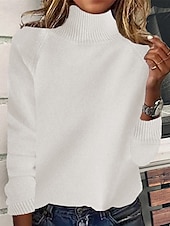 ieftine Culori Solide-Pentru femei Pulover Plover Zilnic Stilat Casual Culoare solidă Striat Guler Pe Gât Tricotat Manșon Lung Topuri obișnuite Tricotat Zilnic Concediu Ieșire Negru Alb Toamnă Iarnă