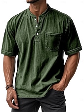 ieftine Tricou casual Henley-Bărbați Cămașă Henley Tricouri Tee Top Manșon scurt Henley Toamnă Iarnă Retro Modă Designer Nostalgic Modă Epocă Vacanță Stradă Ieșire Bleumarin Negru Verde Deschis Top tricou pentru bărbați
