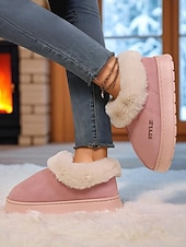 economico Ciabatte e infradito da donna-pantofole da donna con fodera in pelliccia sintetica, calde pantofole invernali da casa per l'inverno, la camera da letto e l'abbigliamento accogliente per la casa