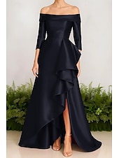 economico Abiti da sera a vita impero-Linea ad A Abito da Sera Elegante Vestito Formale Matrimonio Strascico a Terra Senza Maniche Senza Spalle Nylon con Pieghe Volant 2025