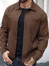 preiswerte Lässige Jacken-Herren Leichte Jacke Freizeitjacke Urlaub Täglich Atmungsaktiv Jacquard Tasche Frühling Herbst Einfach Mode Klassisch Revers Regulär Dunkelgrün Braun Jacken